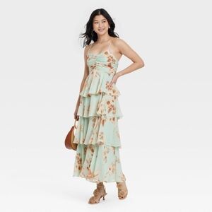 NWT Mint Floral Ruffle Tiered Maxi Dress Size XL